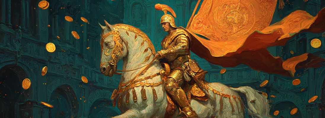 Empereur romain sur cheval entouré de pièces d’or