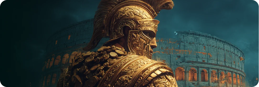 Guerrier romain avec un stade à l’arrière-plan